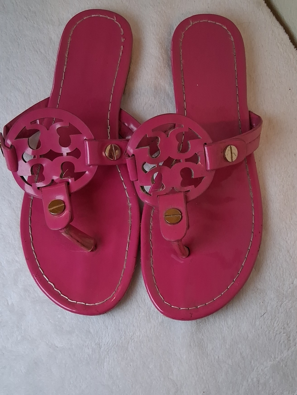 Tory Burch Hot Pink Logo Cutout Toe-Post Sandals